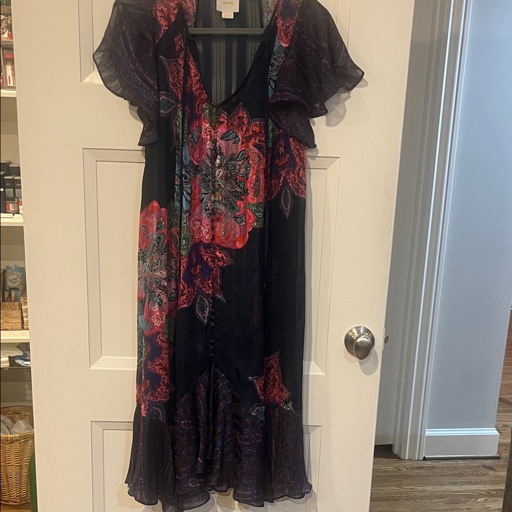 Maeve Navy and Red Floral Midi Dress